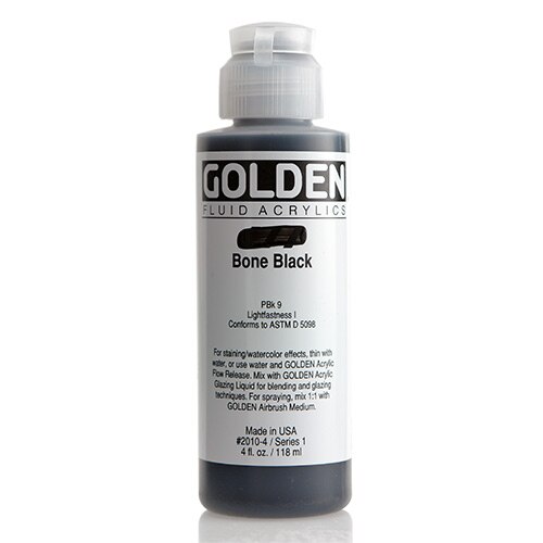 Golden, Fluid Acrylic, Paint, 4oz, Bone Black